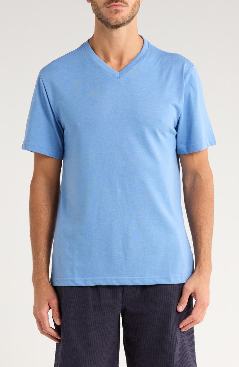 Majestic International Grecians V-Neck Knit T-Shirt, Main, color, Jewel Blue