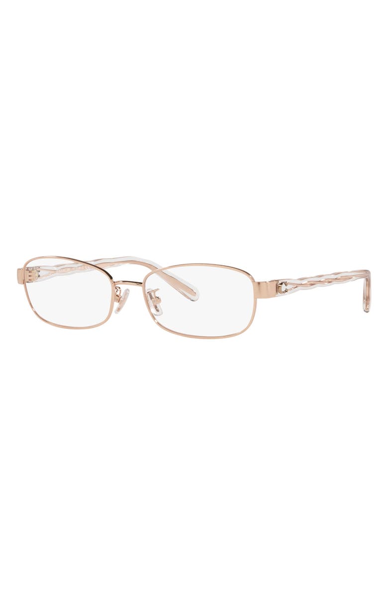 COACH 55mm Rectangular Optical Glasses, Alternate, color, Brushed Rose Gold / Demo Lens