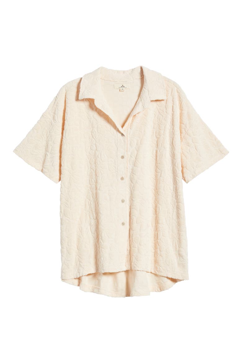 Las Dalias Short Sleeve Terry Button-Up Shirt, Alternate, color, LILY