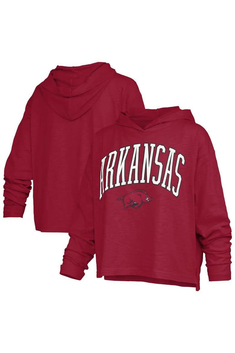 Women's Pressbox  Cardinal Arkansas Razorbacks Nelson Arch Over Logo Long Sleeve Hooded Slub T-Shirt, Main, color, Cardinal