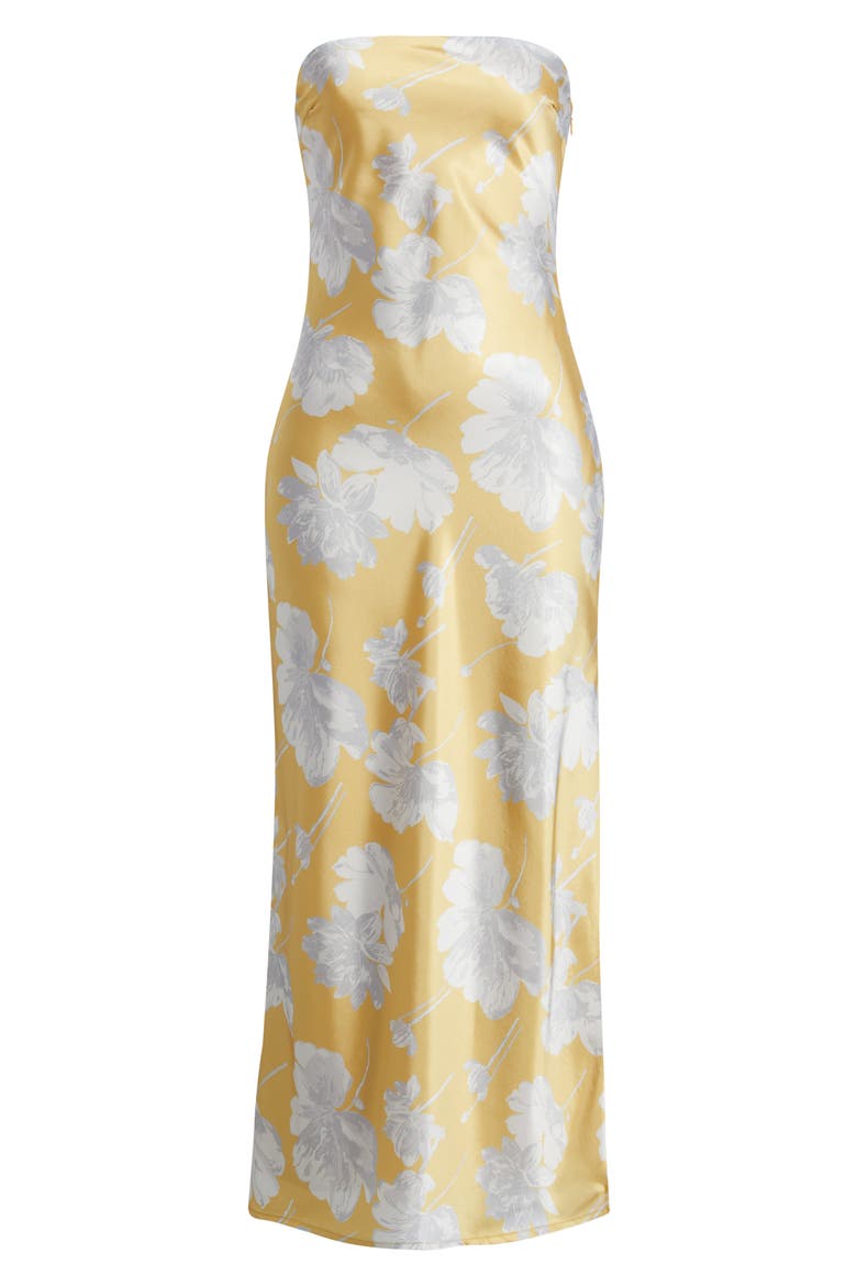 Whitney Strapless Satin Cocktail Dress, Alternate, color, GOLD FLORAL