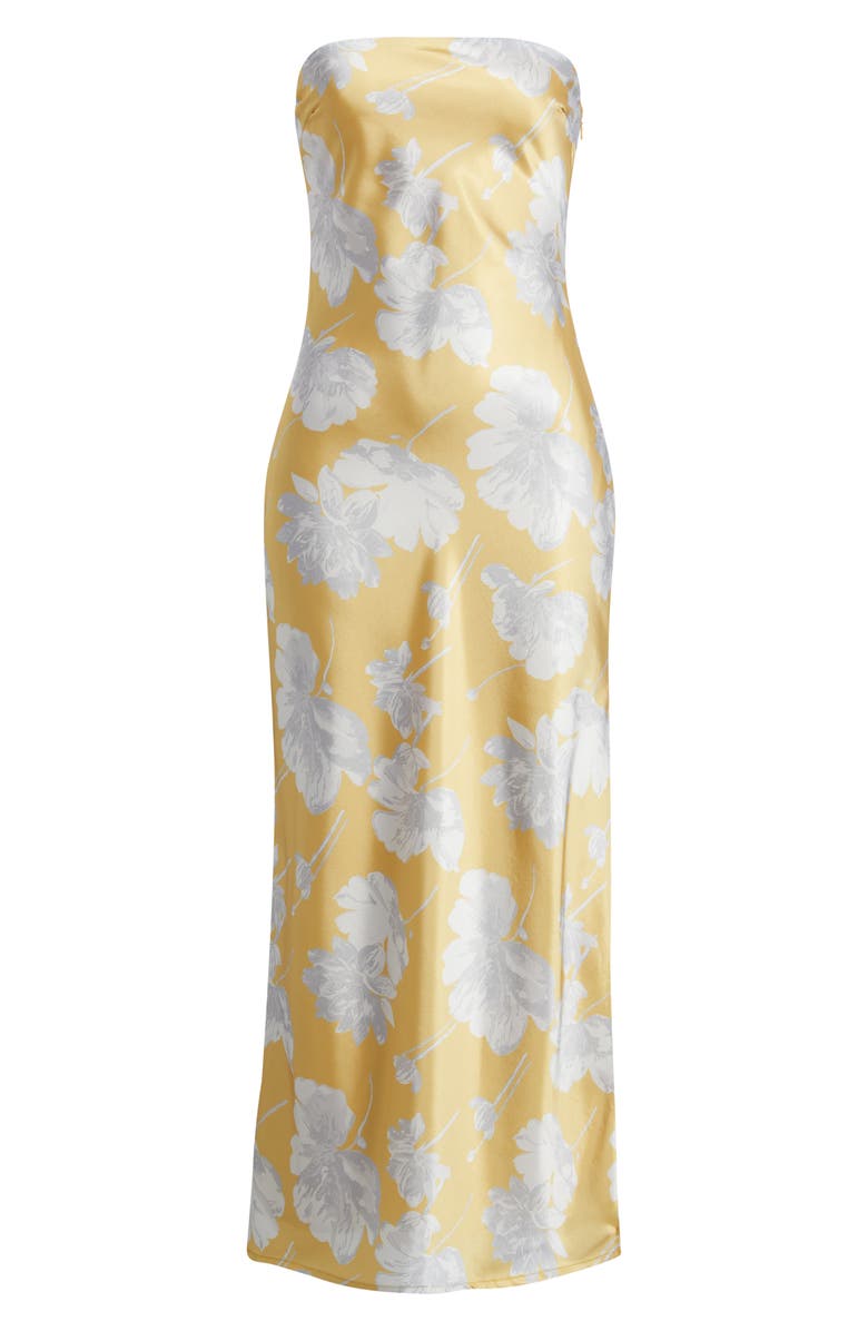 Lulus Whitney Strapless Satin Cocktail Dress, Alternate, color, Gold Floral