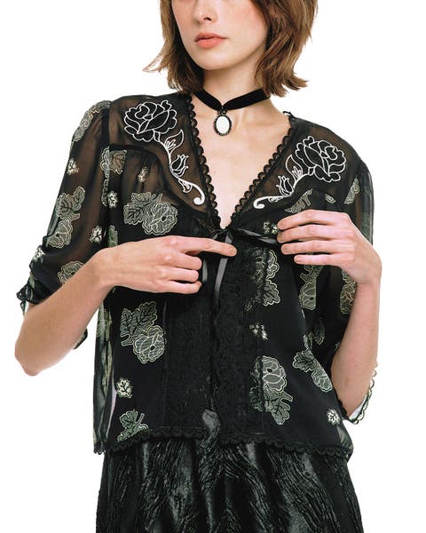 Lily and Roses Chiffon Combo Embroidered Bed Jacket