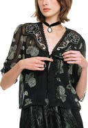 Anna Sui Lily and Roses Chiffon Combo Embroidered Bed Jacket