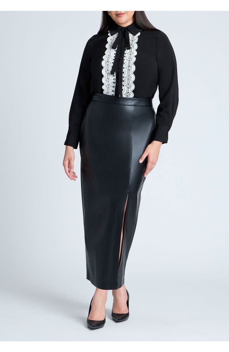 ELOQUII Collared Shirt With Lace-Trimmed Placket, Alternate, color, Black