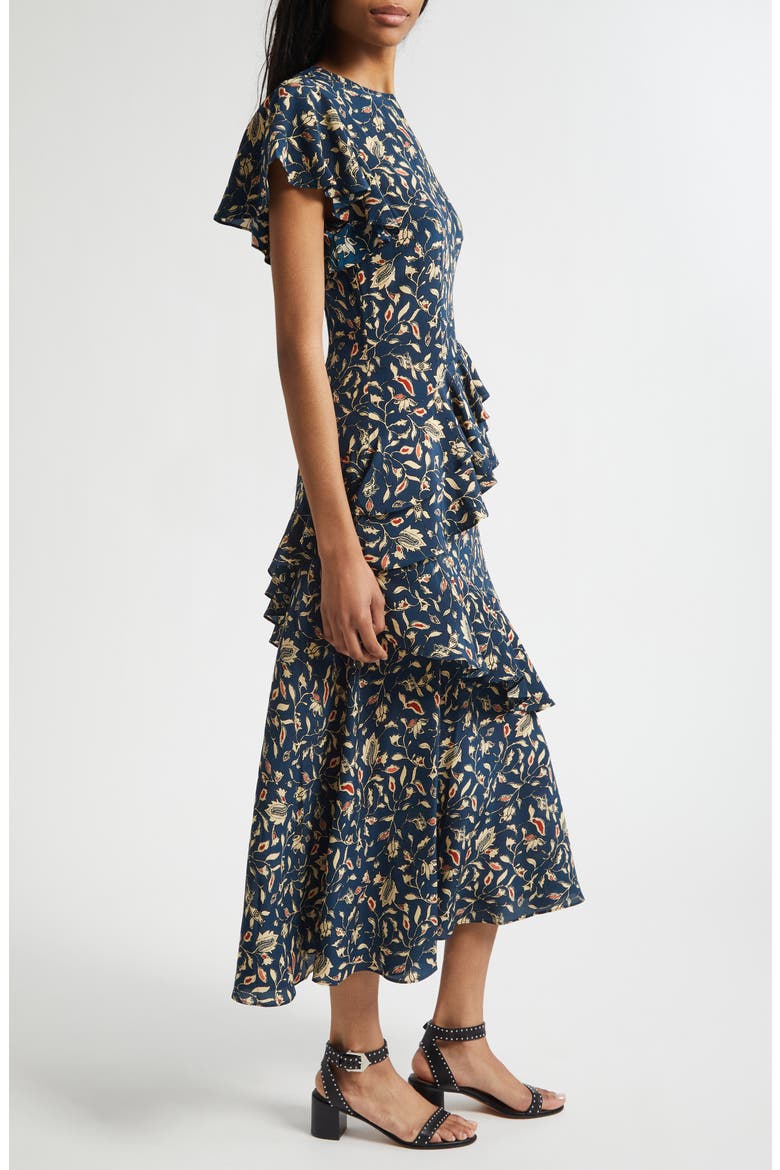 Amaia Ruffle Silk Maxi Dress, Alternate, color, MIDNIGHT GARDEN