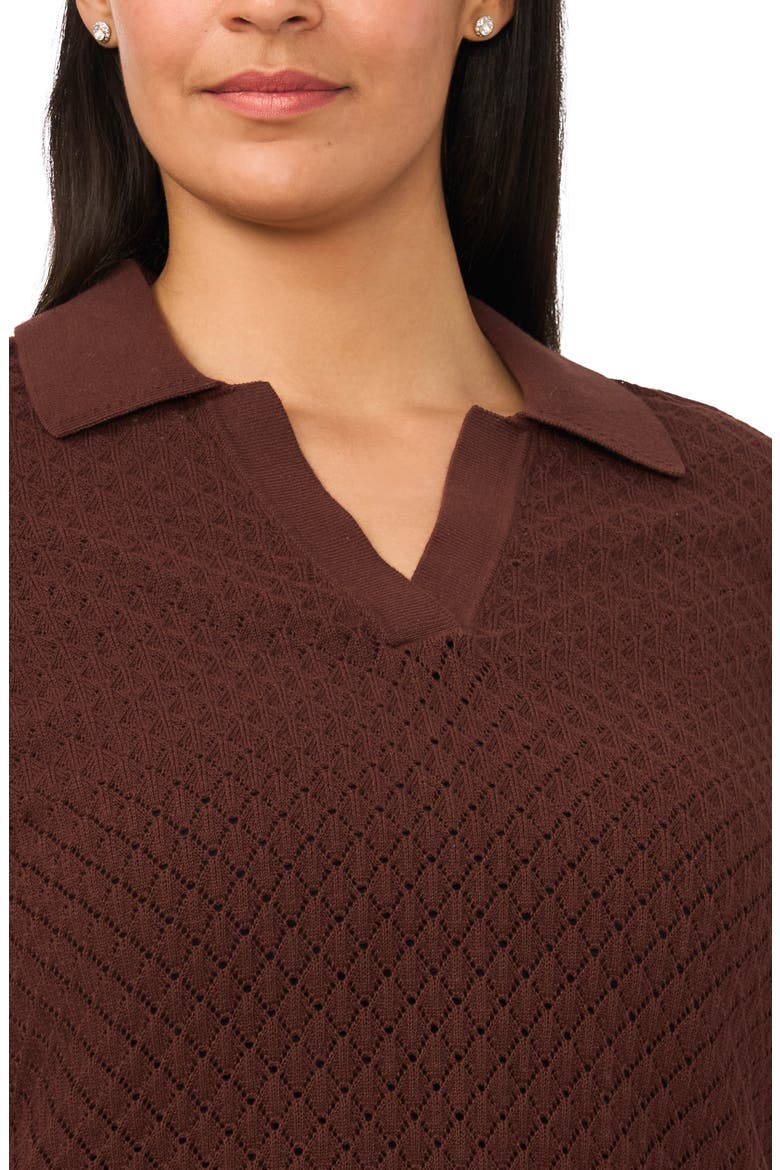 Pointelle Polo Sweater, Alternate, color, CHOCOLATE FUDGE