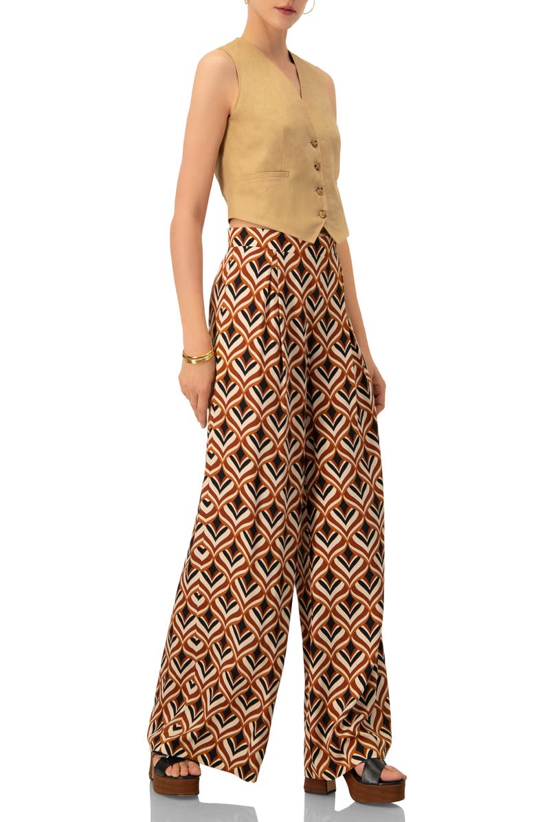 IVONNE Geometric Wide Leg Printed Pants with Side Zipper, Alternate, color, Multi-Brown