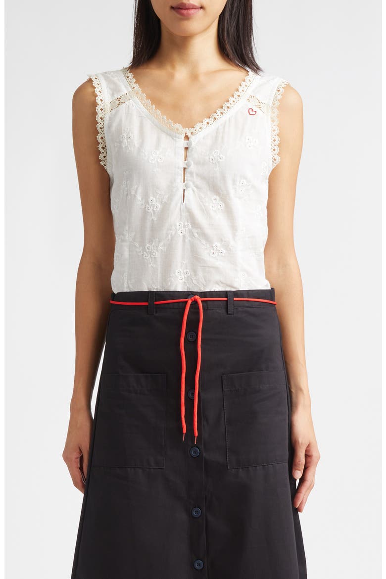 Vienna Lace Trim Cotton Broderie Anglaise Top, Main, color, OFF-WHITE