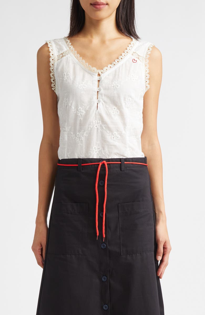 KÚR Vienna Lace Trim Cotton Broderie Anglaise Top, Main, color,
