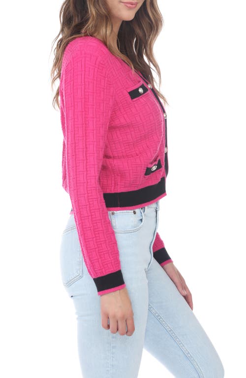 Rain And Rose Textured Tipped Cardigan Sweater In Fuchsia