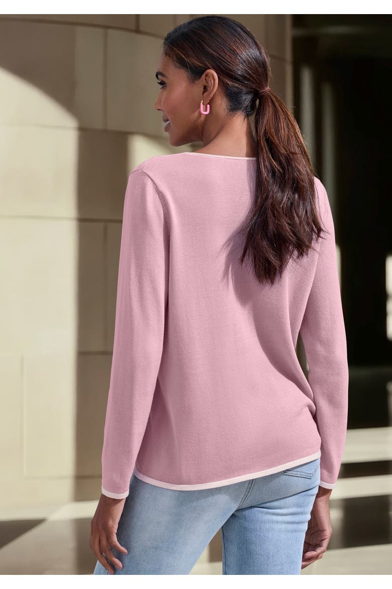 Contrast Trim Sweater, Alternate, color, Mauve Rose