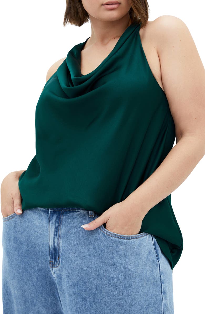 City Chic Chloe Cowl Neck Satin Top, Alternate, color, Jade