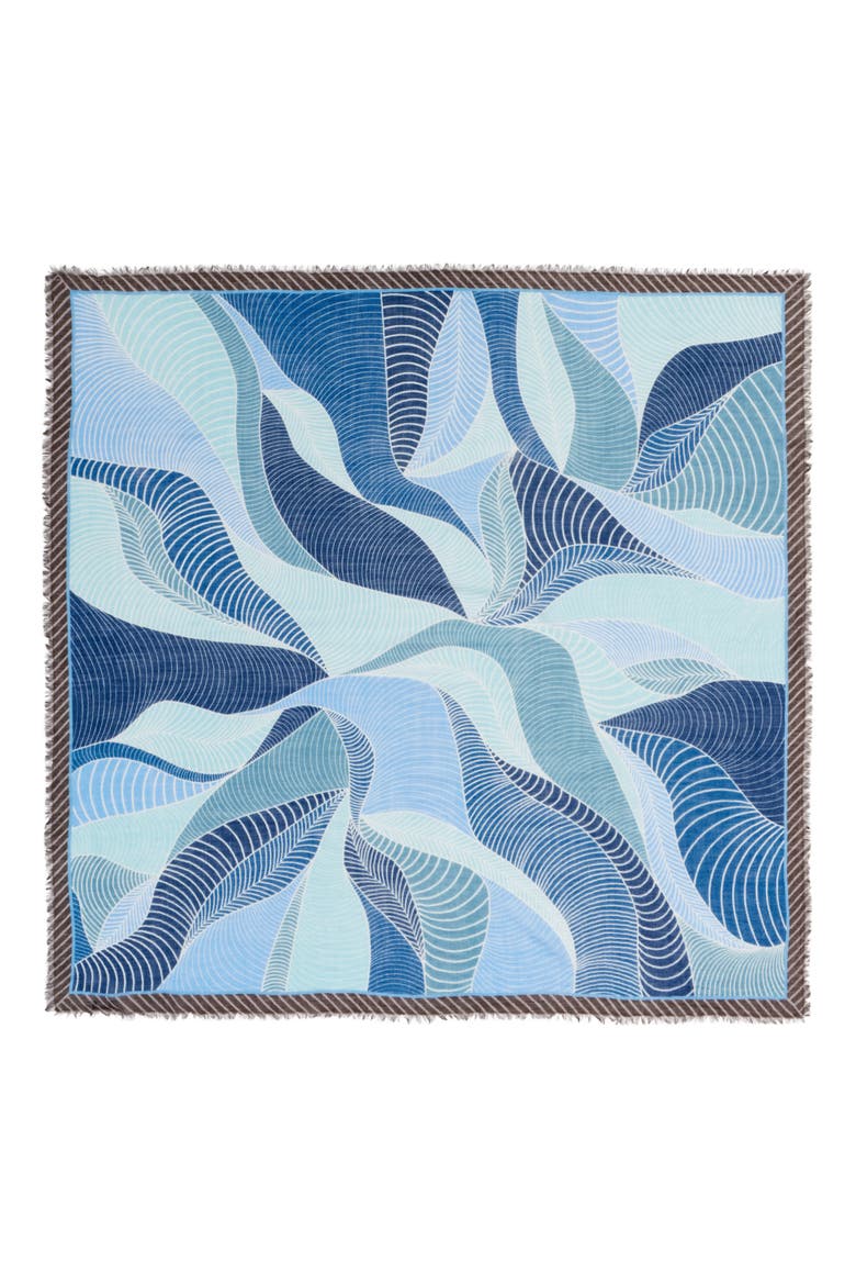 Square Wool Scarf, Alternate, color, BLUE WARPED LINES