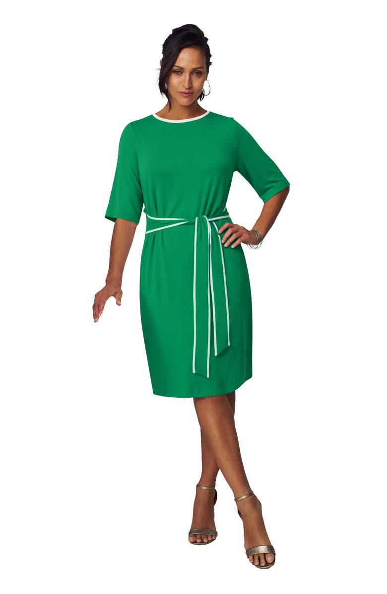 Jessica London Tie Waist Dress, Main, color, Kelly Green White