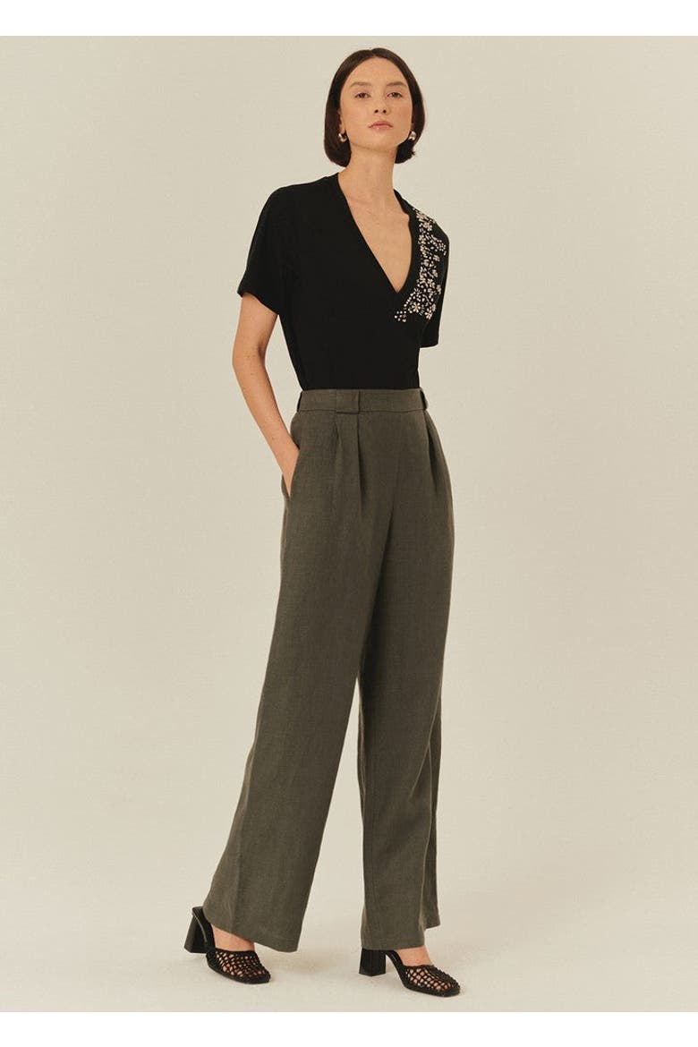 Royalty Pure Linen Palazzo Pants, Main, color, GREY