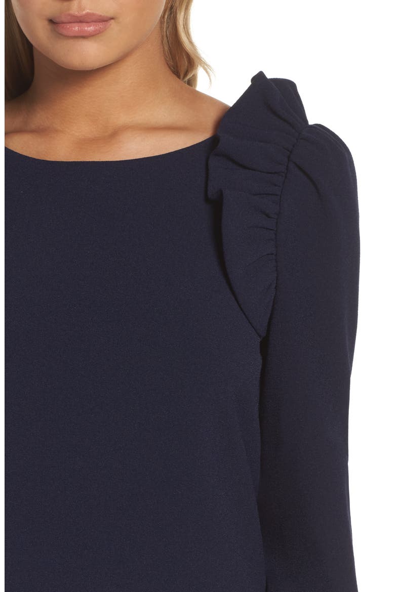Shoulder Ruffle Shift Dress, Alternate, color, NAVY PEACOAT