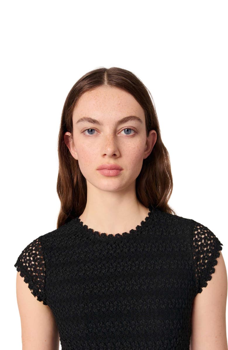 maje Crochet-knit maxi dress, Alternate, color, Black