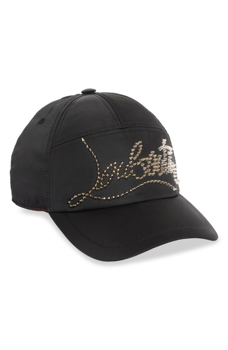 Christian Louboutin Enky Loubishow Studded Baseball Cap, Main, color, Black/ Silver