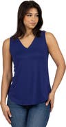 24seven Comfort Apparel Petites V-Neck Tunic Tank Top with Round Hemline