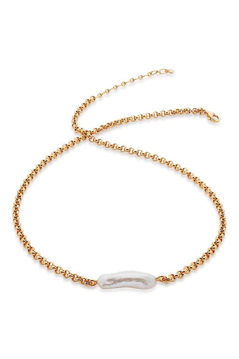 Nura Biwa Pearl Charm Necklace, Main, color, YELLOW GOLD