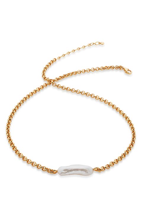 Nura Biwa Pearl Charm Necklace