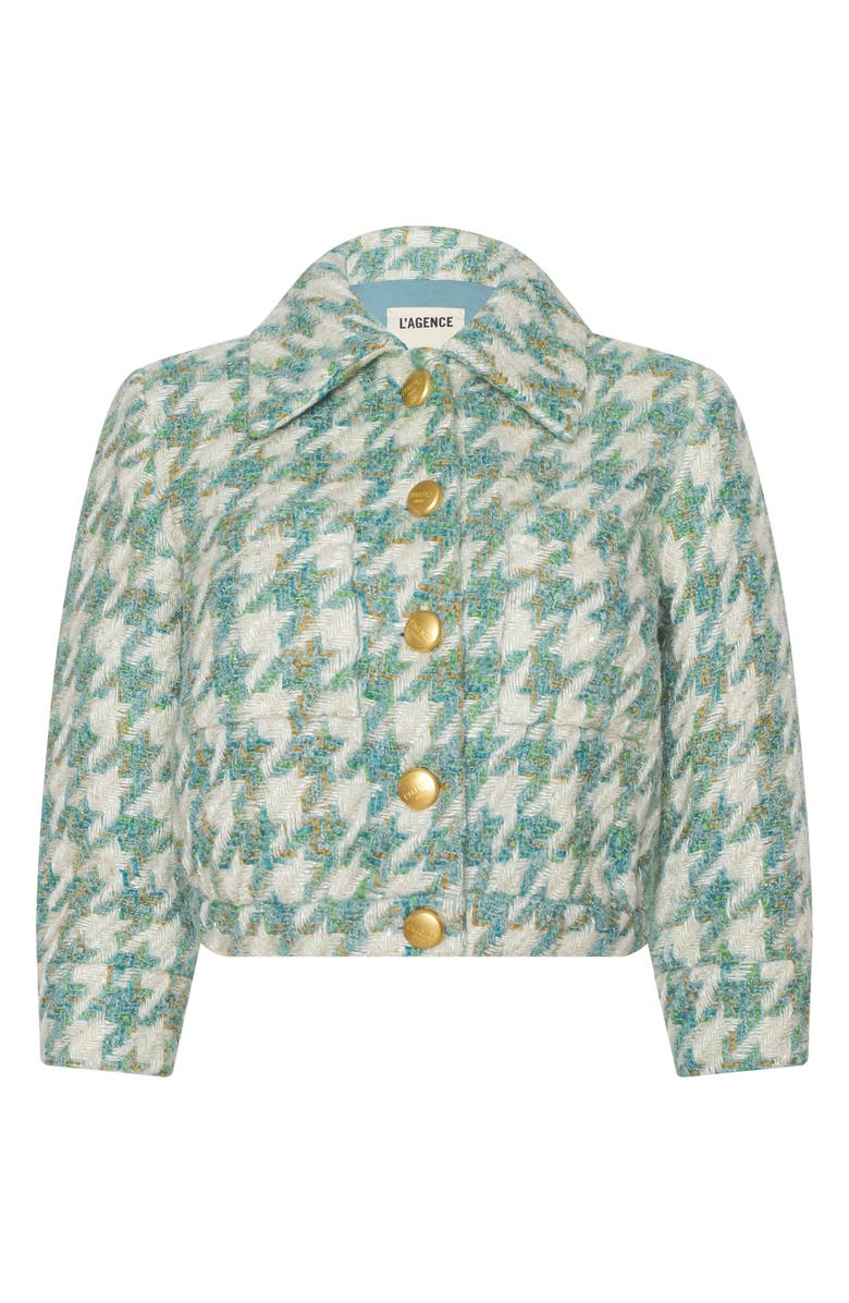 L'AGENCE Jia Houndstooth Wool Blend Tweed Crop Jacket, Alternate, color, Dusty Jade Multi Houndstooth