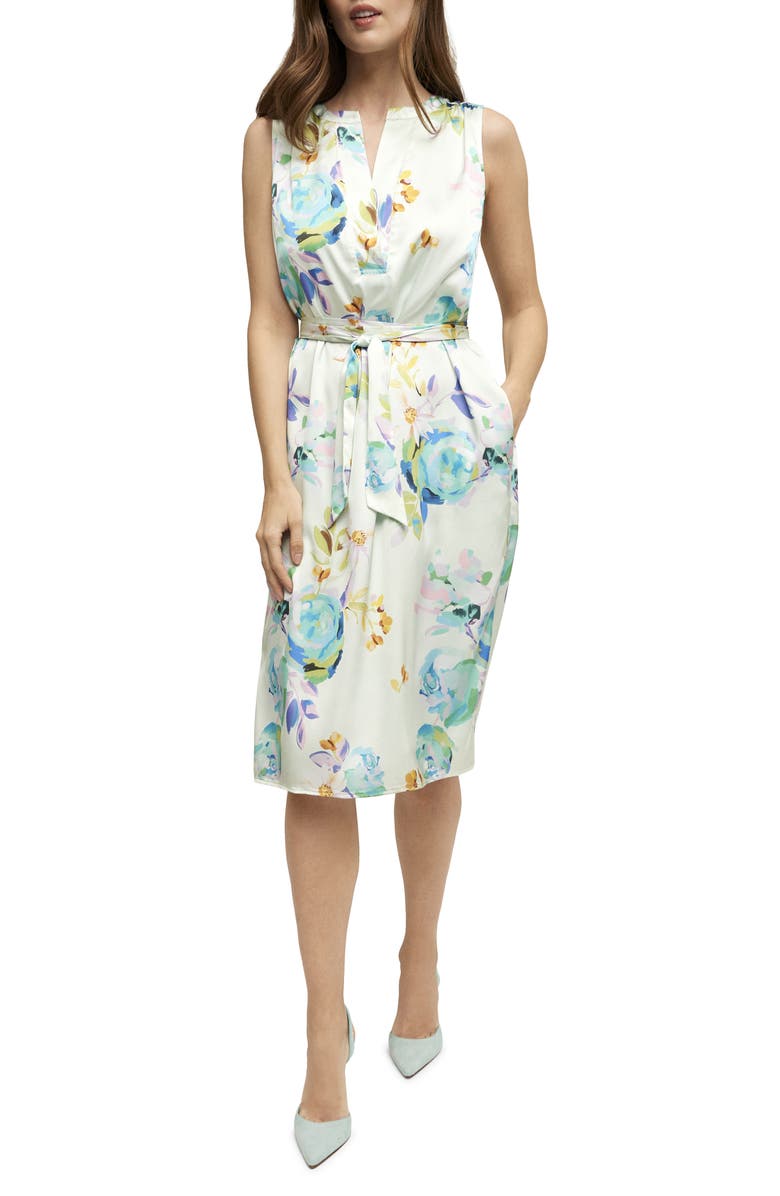 Isaac Mizrahi New York Split Neck Satin Dress, Main, color, 