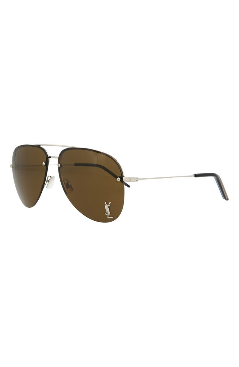 Saint Laurent 59mm Aviator Sunglasses, Alternate, color, Shiny Silver