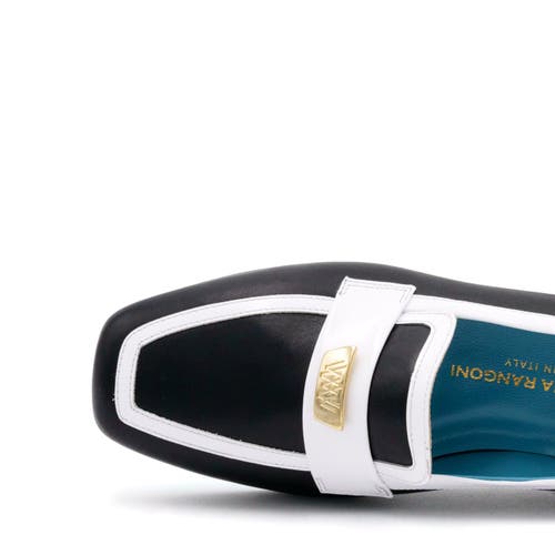Valentina Rangoni Briseide Flat Loafer With Logo Bit In Black/white