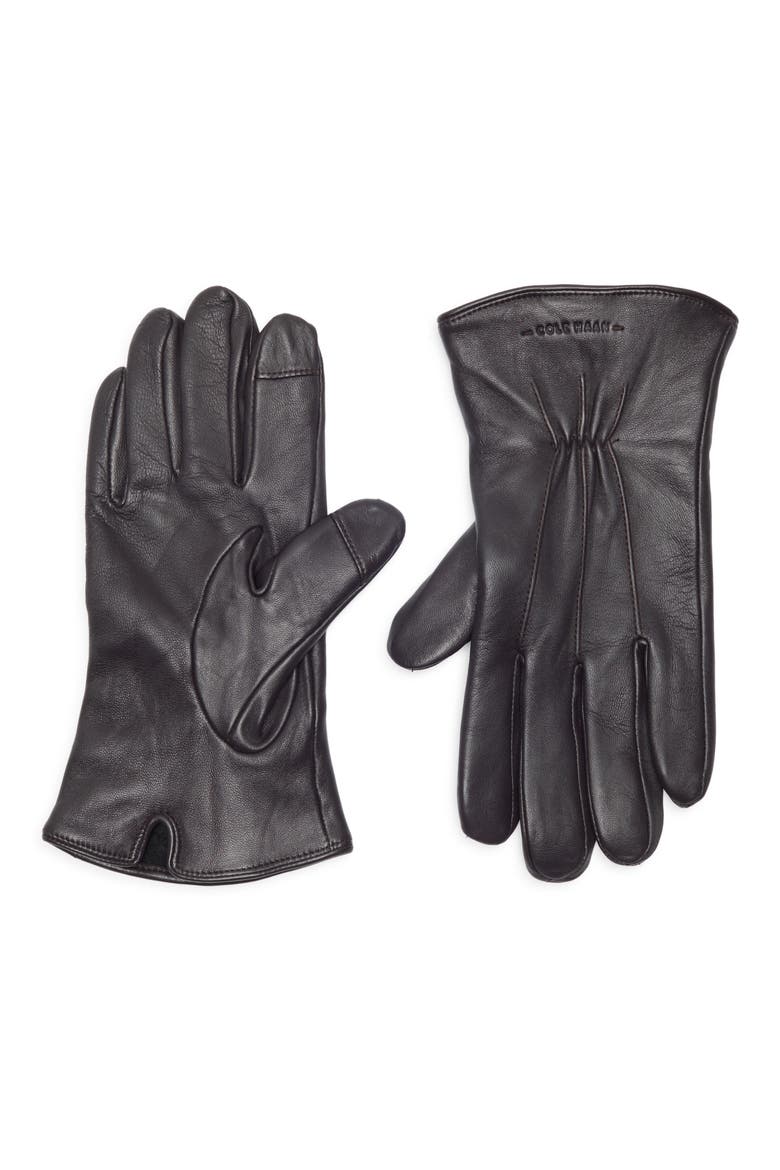 Leather Touchscreen Compatible Gloves, Main, color, BROWN