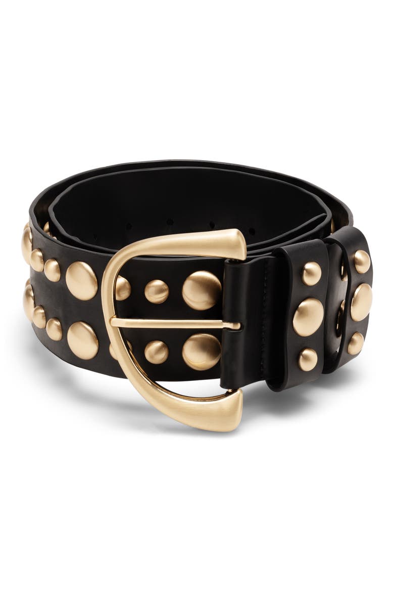Zoe Studded Leather Belt, Main, color, BLACK