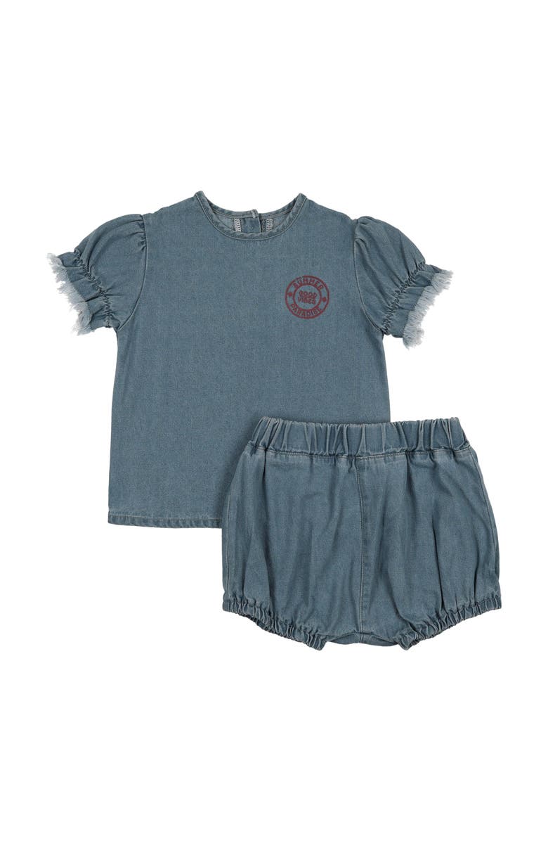 Pouf Denim Girl Set for Infant, Main, color, Blue