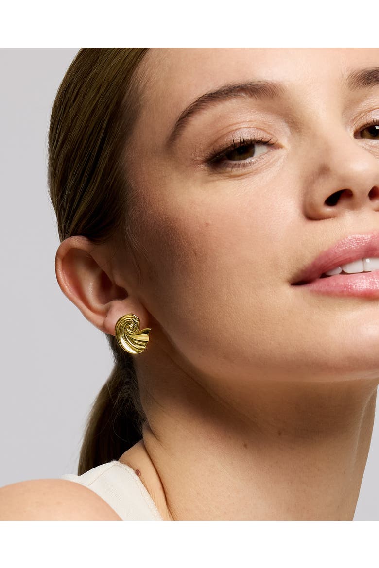 Waterproof Wave Stud Earrings, Alternate, color, Gold