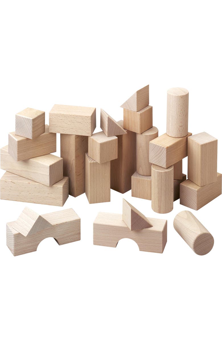 HABA Wooden Building Blocks 26 Piece Set Open-Ended Stacking Toys, Toddler Blocks, and Wooden Toys Made in Germany for Creative Play and Learning, Main, color, Tan