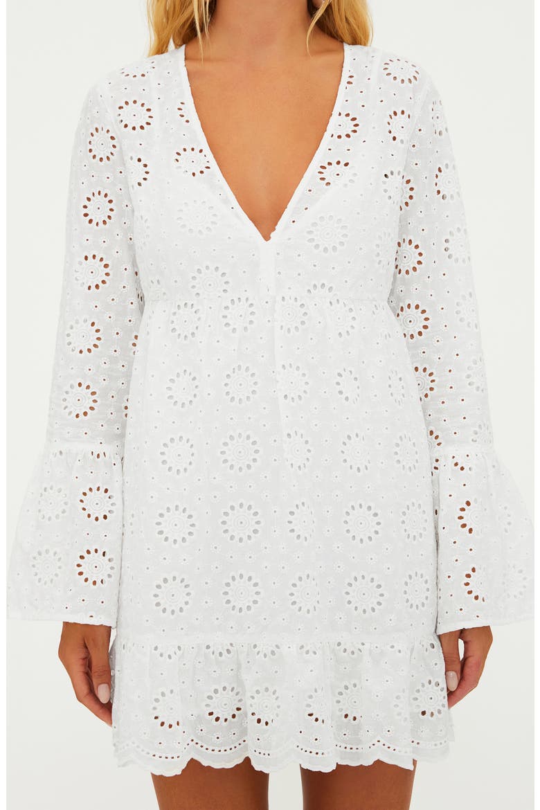 Delaney Eyelet Long Sleeve Cover-Up Minidress, Alternate, color, WHITE MAGNOLIA EYELET