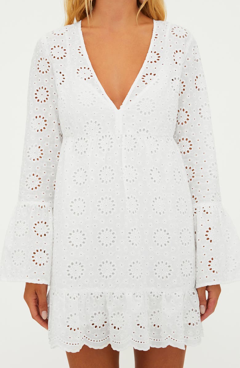 Beach Riot Delaney Eyelet Long Sleeve Cover-Up Minidress, Alternate, color, White Magnolia Eyelet