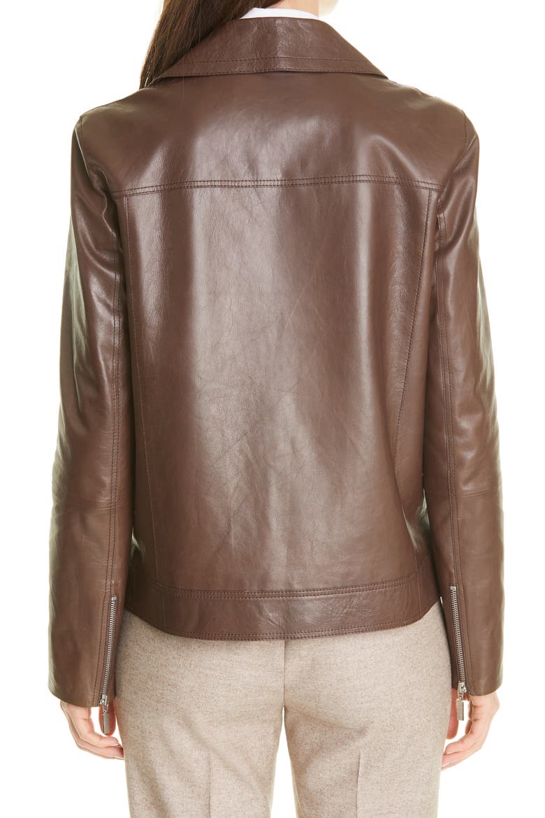 Aisling Lambskin Leather Moto Jacket, Alternate, color, BROWNSTONE