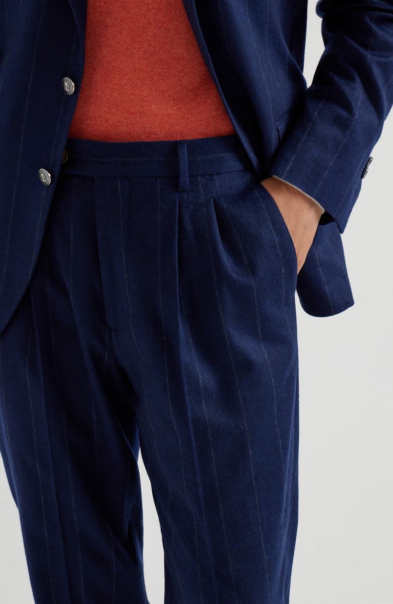 Brunello Cucinelli Wide chalk stripe trousers, Alternate, color, Avio Blue