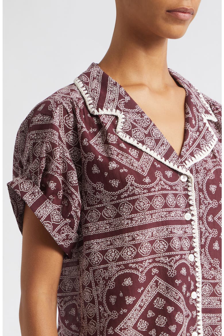 Ilene Mosaic Print Button Front Crop Top, Alternate, color, RAISIN DOVE