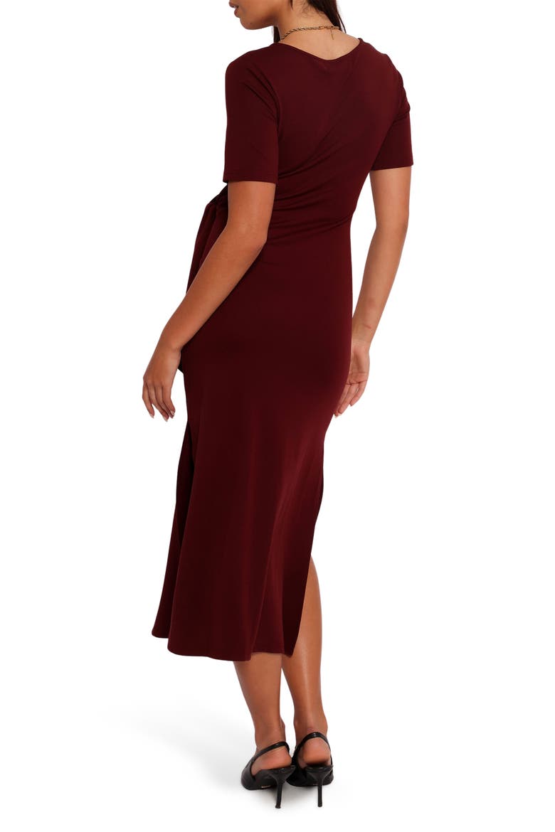 Asha Short Sleeve Tie Waist Midi Dress, Alternate, color, WINE