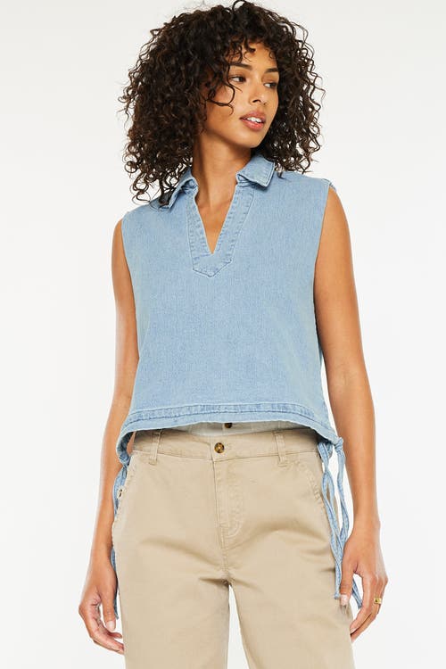 Kancan Bianca V-neck Sleeveless Shirt In Light Wash