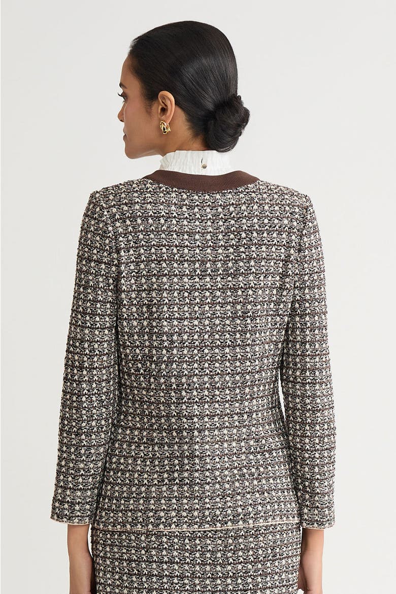Tailored Contrast Trim Tweed Knit Jacket, Alternate, color, Dark Umber/Twig/Black/Ivory