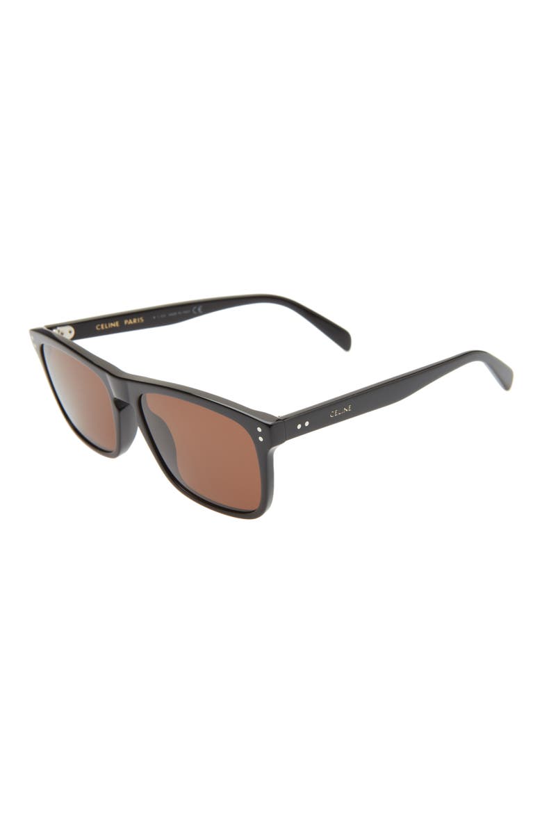 57mm Rectangular Sunglasses, Alternate, color, SHINY BLACK/ BROWN
