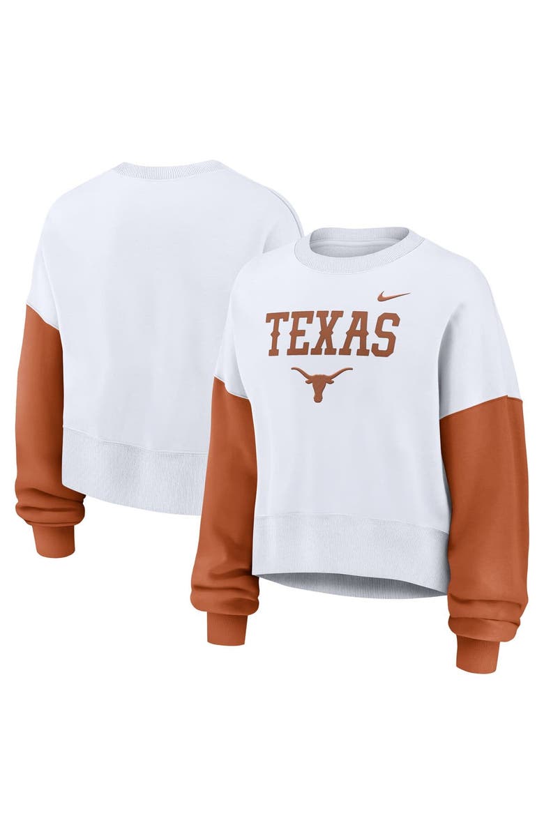 Nike Women's Nike White Texas Longhorns Color-Block Oversized Cropped Pullover Sweatshirt, Main, color, White