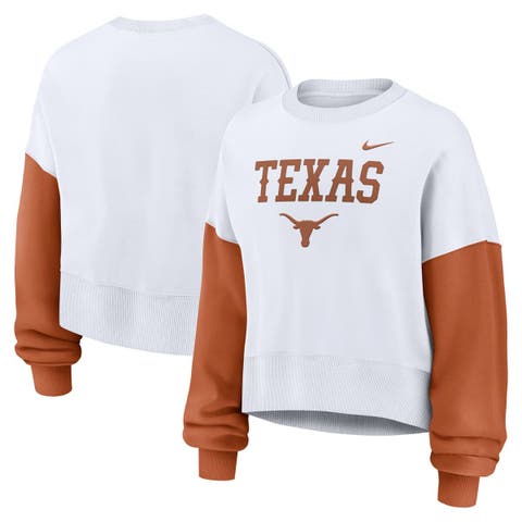 Women's Nike White Texas Longhorns Color-Block Oversized Cropped Pullover Sweatshirt