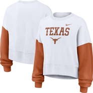 Nike Women's Nike White Texas Longhorns Color-Block Oversized Cropped Pullover Sweatshirt