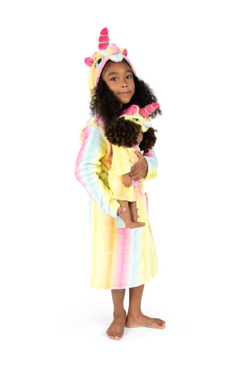 Leveret Girls Fleece Hooded Robe with Matching Doll Robe, Main, color, Rainbow