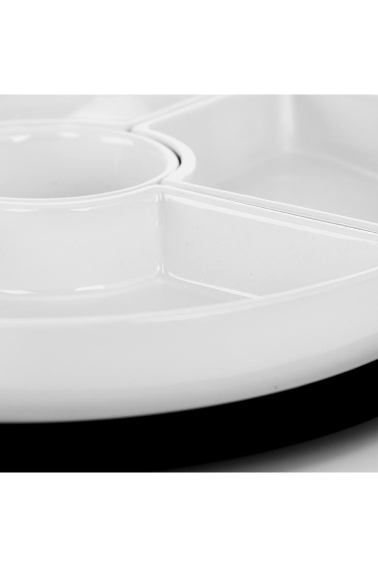 Gracious Dining 6 Piece Stoneware Sectional Serving Set with Revolving Wood Tray, Alternate, color, White