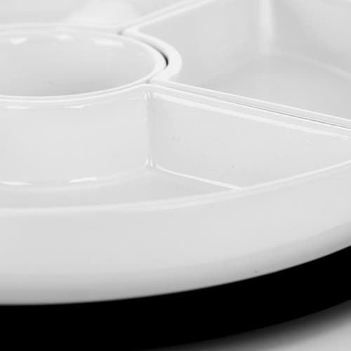 Gibson Elite Gracious Dining 6 Piece Stoneware Sectional Serving Set With Revolving Wood Tray In White